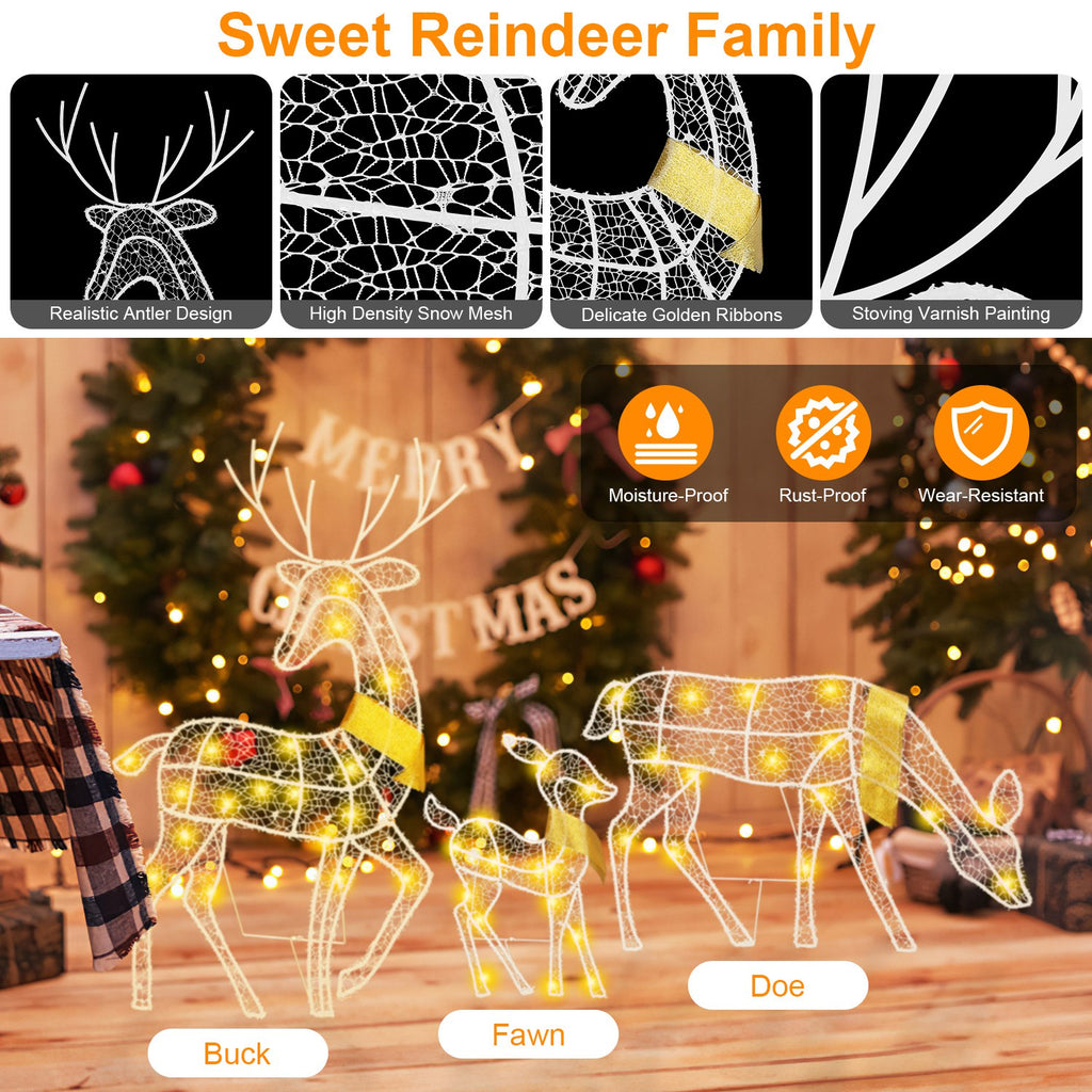 Lighted reindeer family yard decoration