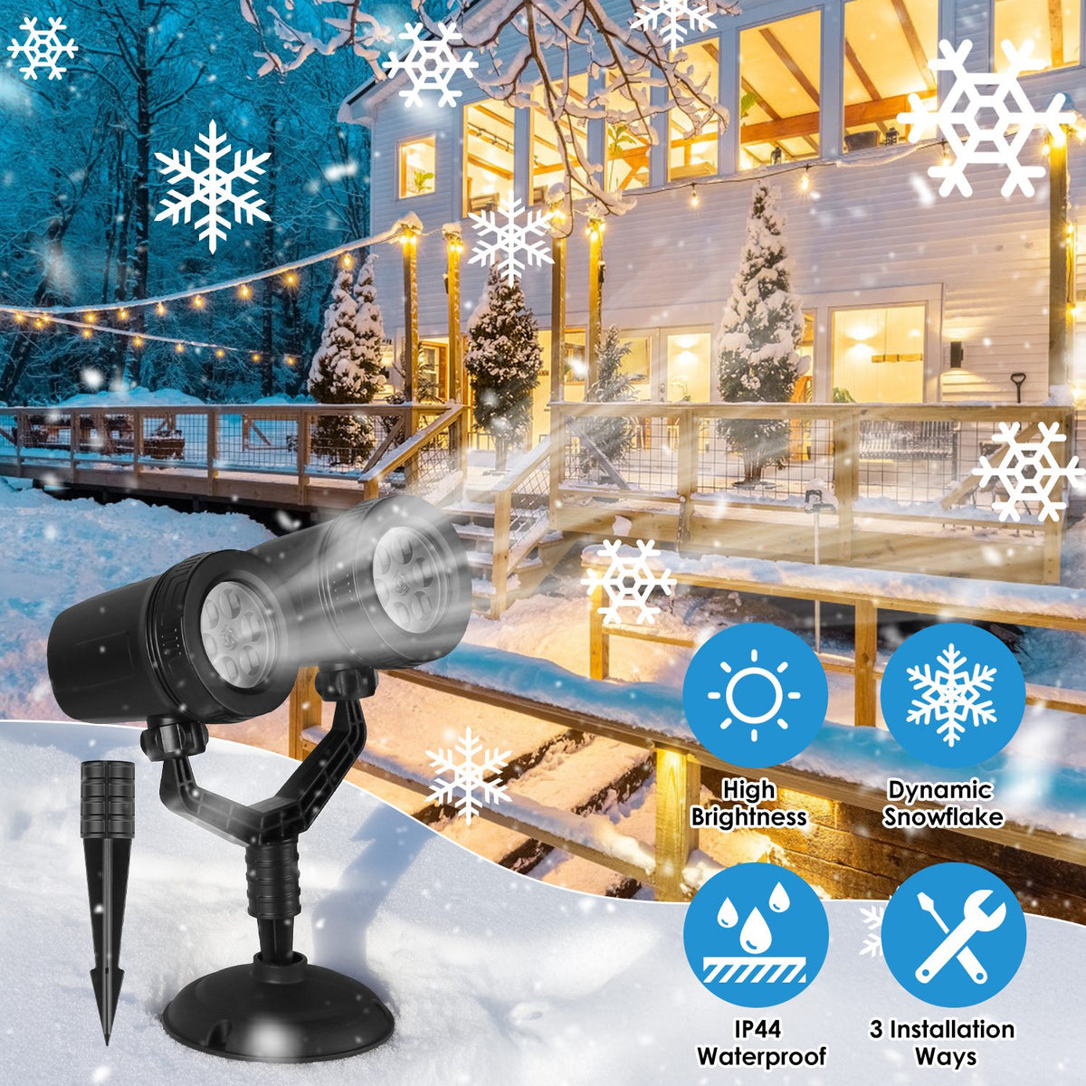 Dual-head snowflake projector light